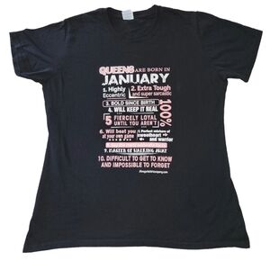 "Queens Are Born In January" T-shirt Black, White, & Pink Size Large